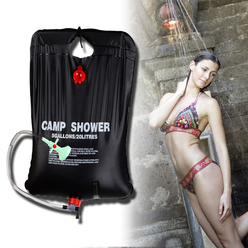 [Australia - AusPower] - RISEPRO Solar Shower Bag, 5 gallons/20L Solar Heating Camping Shower Bag Temperature Indicator Hot Water 45°C Hiking Climbing C1004 