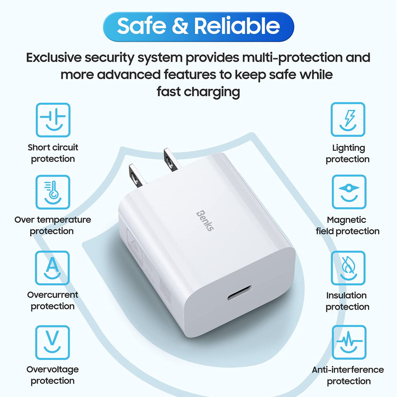 [Australia - AusPower] - BENKS Designed for iPhone 13/13 Mini/13 Pro/13 Pro Max 20W USB C Fast Charger,TÜV Certified Wall Plug Fast Charging Cube Power Delivery Block Adapter Compatible with iPhone 12 Series, iPad Pro 