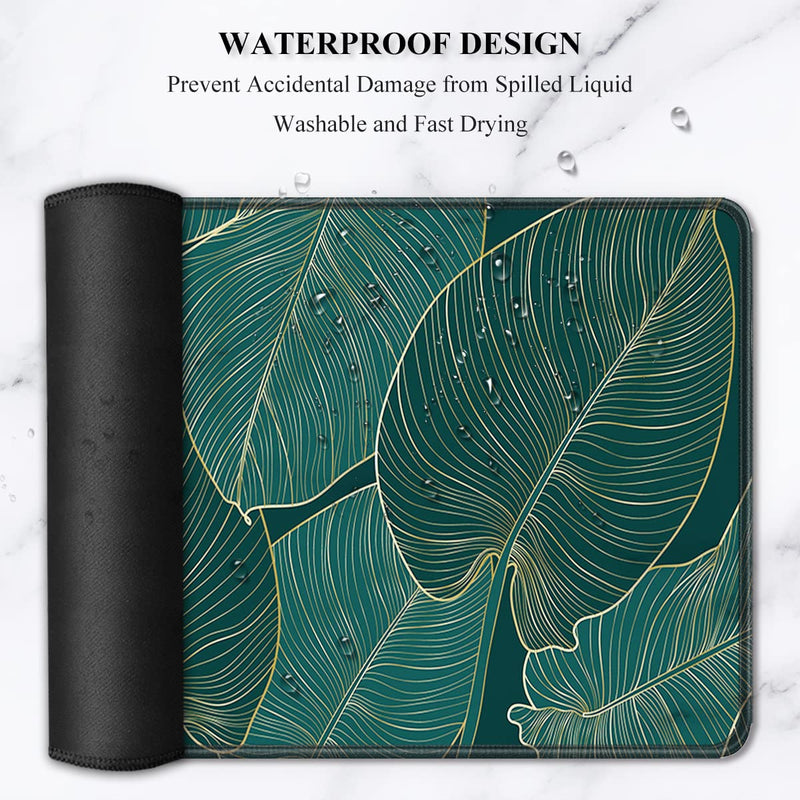 [Australia - AusPower] - Auhoahsil Desk Pad, XL Extended Large Gaming Mouse Pad 31.5 x 11.8 Inch, Waterproof Mousepad with Stitched Edge, Non-Slip Computer Keyboard Laptop Mat for Women Men Office Work, Teal Tropical Leaves 
