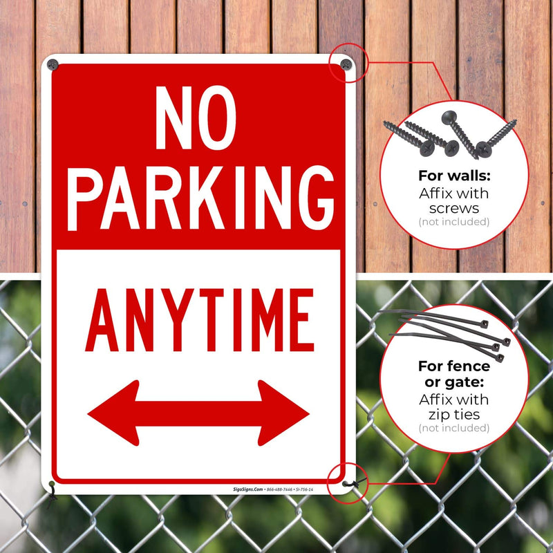 [Australia - AusPower] - No Parking Anytime Sign with Arrows, 10x14 Rust Free Aluminum, Weather/Fade Resistant, Easy Mounting, Indoor/Outdoor Use, Made in USA by Sigo Signs 