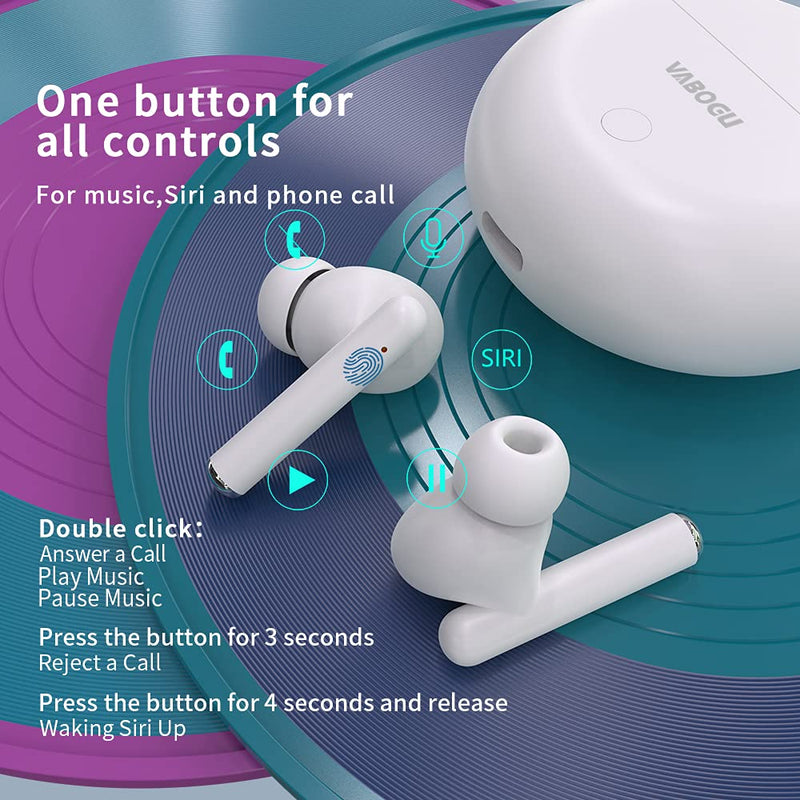 [Australia - AusPower] - Qisebin Upgraded Wireless Bluetooth Earbuds, Bluetooth 5.0 Earbuds with 300mAh Charging Case 20H Playtime in-Ear Touch Bluetooth Headset for Work Sports with Type-C Fast Charge, White 