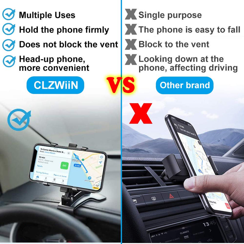[Australia - AusPower] - Dashboard Car Phone Holder Mount with 360 Degree Rotation, CLZWiiN Dash Cell Phone Stand Suitable for 4 to 7 inch Smartphones, Universal Car Clip Mount Stand Compatible with iPhone, Samsung and More 