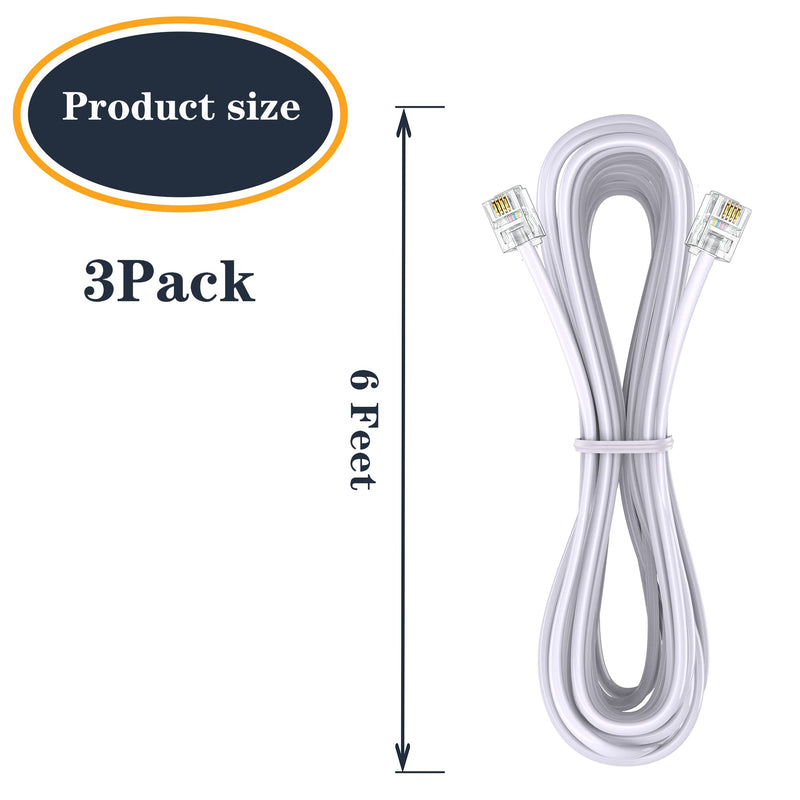 [Australia - AusPower] - Ubramac 3Pack Phone Cord Phone Telephone Extension Cord 6.6ft Cable Line with Standard RJ11 6P4C Plugs for Landline Phone and Fax,(White, 6.6Feet) 