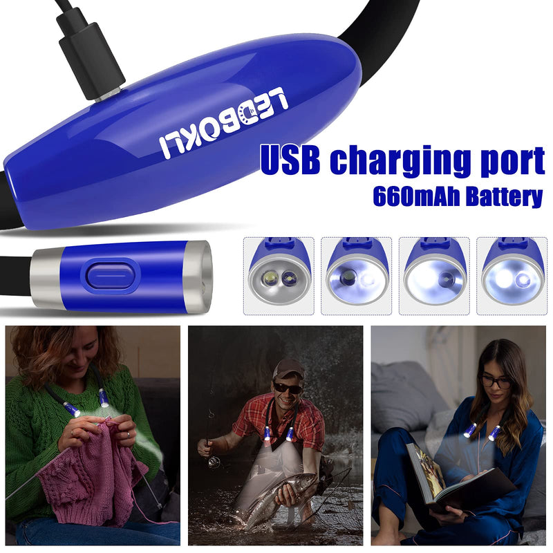 [Australia - AusPower] - LEDBOKLI Neck Reading Light Blue Hands Free Rechargeable Book Light 4 LED Bulbs and 3 Adjustable Brightness Levels LED Neck Light USB Cable and Buckle Included… Blue-26cm 
