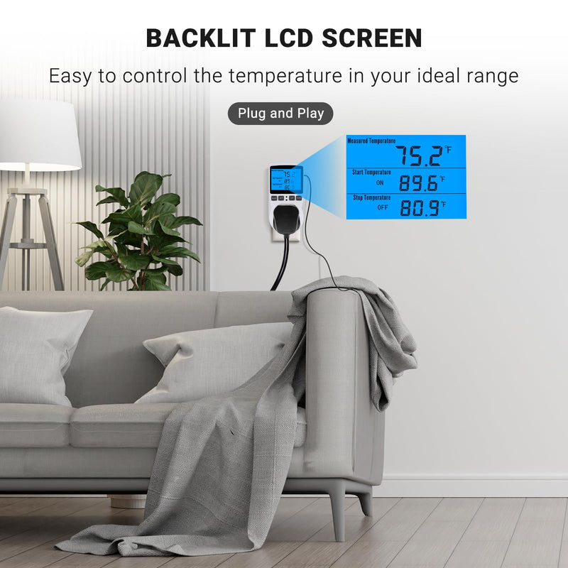 [Australia - AusPower] - INKBIRDPLUS Plug in Thermostat Temperature Controller Digital Thermostat Outlet Heating Cooling Control Timer 1800W 110V 15A Backlit Display 