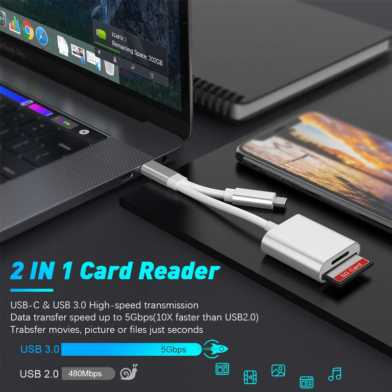 [Australia - AusPower] - USB C Card Reader, SD/TF Micro SD Card Reader, Micro USB Type C USB 3.0 Aluminum OTG Adapter Compatible with Android Phones/Tablet PC/Laptop with OTG Function Micro SD Reader Memory Card Reader 