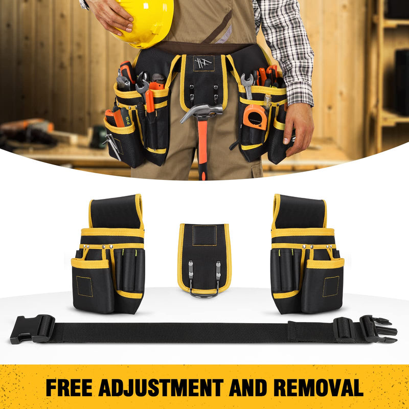 [Australia - AusPower] - Tool Belt, UUP 22 Pocket Tool Belts for Men Black and Yellow Heavy Duty Tool Pouch Bag, Detachable & Adjustable Tool Bags for Carpenter, Electrician, Woodworker, Construction, Father Day Gifts for Dad 