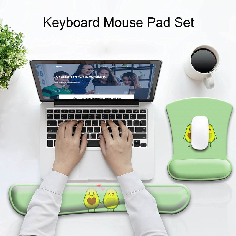 [Australia - AusPower] - Keyboard Wrist Rest Pad and Ergonomic Mouse Pad with Wrist Support Gel Set, Non-Slip Rubber Base, Cute Mouse Pad for Easy Typing & Pain Relief, for Gaming, Computer, Office -Avocado O-Avocado 