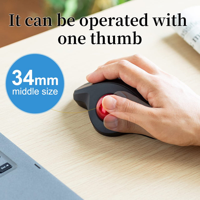 [Australia - AusPower] - SANWA Bluetooth Ergonomic Trackball Mouse, Optical Vertical Rollerball Mice, Silent Buttons, 600/800/1200/1600 Adjustable DPI, Compatible with MacBook, Windows, macOS, iPad, Android, iOS, Chrome OS 