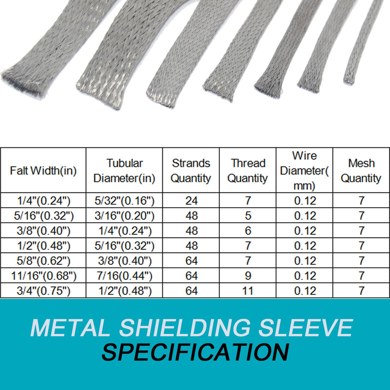 [Australia - AusPower] - EMI RFI Shielding Wire Loom Metal Tinned Copper Grounding Braided Sheathing Cable Sleeve Mesh ESD Protection Flat Tubular Expandable 5/16"W(0.20"ID)-16FT 