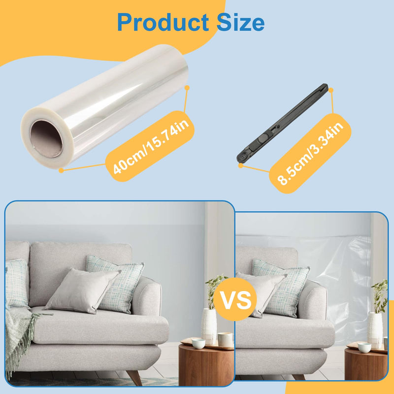 [Australia - AusPower] - FWUNYVN 2Pcs Electrostatic Wall Protective Film Set with Film Cutter, Clear Wall Protector Removable Contact Paper,Transparent Static Cling Splash Guard Film for Furniture Chair Back Door 6.56 FT 15.7"X6.6FT 
