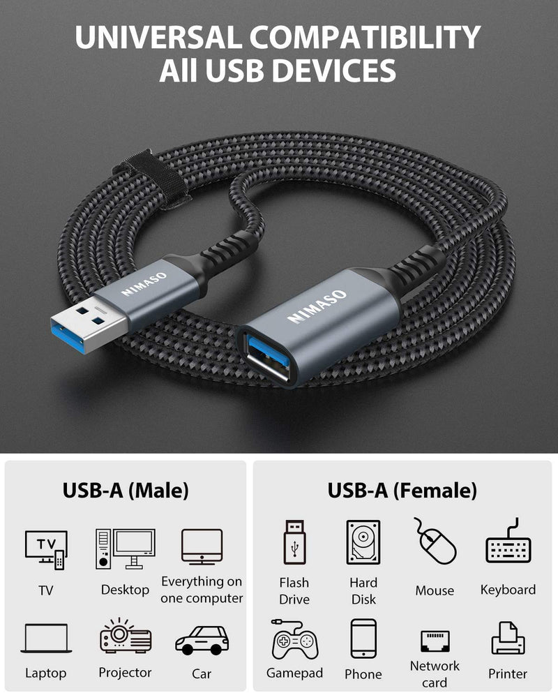[Australia - AusPower] - 2 Pack 3.3FT + 6.6FT USB 3.0 Extension Cable, NIMASO USB A Male to Female Extension Cord Durable Material Fast Data Transfer Compatible with Printer, USB Keyboard, Flash Drive, Hard Drive, Playstation 3.3 FT+6.6 FT Grey 