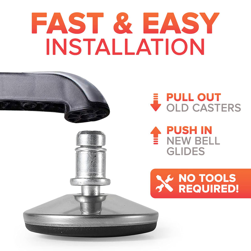 [Australia - AusPower] - Office Chair Bell Glides Replacement, Replace Swivel Caster Wheels to Fixed Stationary Foot, Dia 7/16"(11mm) stem fit Most Office Chair, Anti-Slip Low Profile Bell Glides Feet Set of 5 