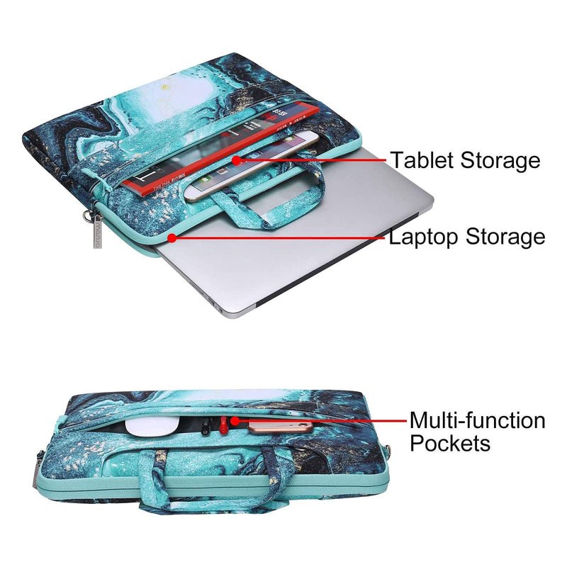 [Australia - AusPower] - MOSISO Laptop Shoulder Bag Compatible with MacBook Pro 14 inch 2021 M1 Pro/M1 Max A2442, Compatible with MacBook Air/Pro, 13-13.3 inch Notebook, Creative Wave Marble Briefcase Sleeve with Trolley Belt 13.3-inch 