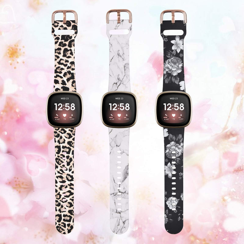 [Australia - AusPower] - QINGQING Compatible with Fitbit Versa 3/Fitbit Sense Bands Sets for Women Girls, Soft Silicone Fadeless Pattern Printed Replacement Floral Bands for Fitbit Versa 3/Sense Smart Watch (3 Pack#1) 3 pack#1 