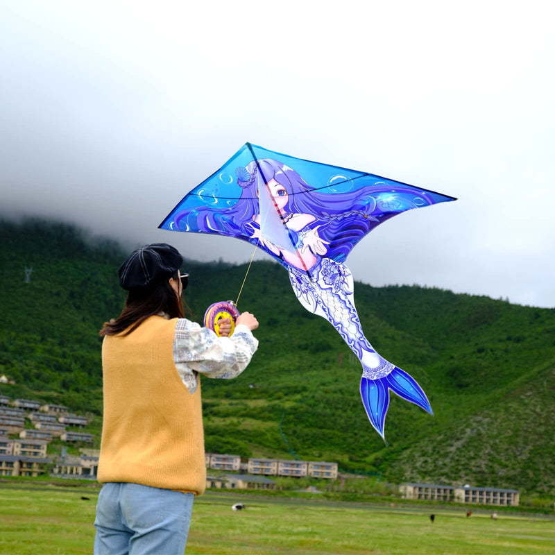 [Australia - AusPower] - Mint's Colorful Life Mermaid Kite for Girls & Kids, Easiest to Fly Delta Kite blue style 