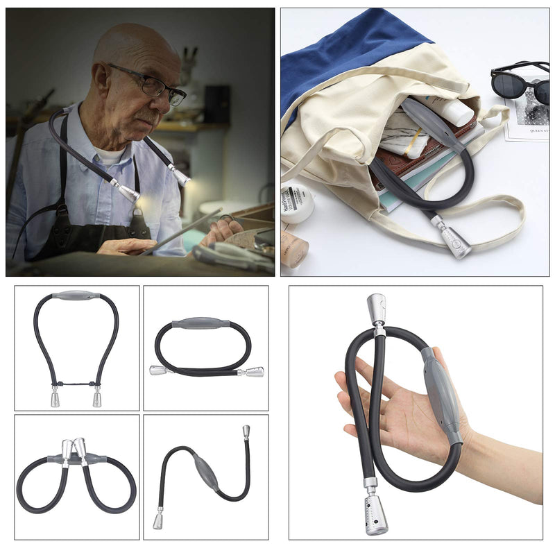 [Australia - AusPower] - HONGUT LED Neck Reading Light, Rechargeable Neck Light for Reading in Bed, 8 LED 2 Modes, Bendable Arms Swing Head, Brightness Adjustable Neck Book Lights Amber Light for Camping, Repairing, Knitting 