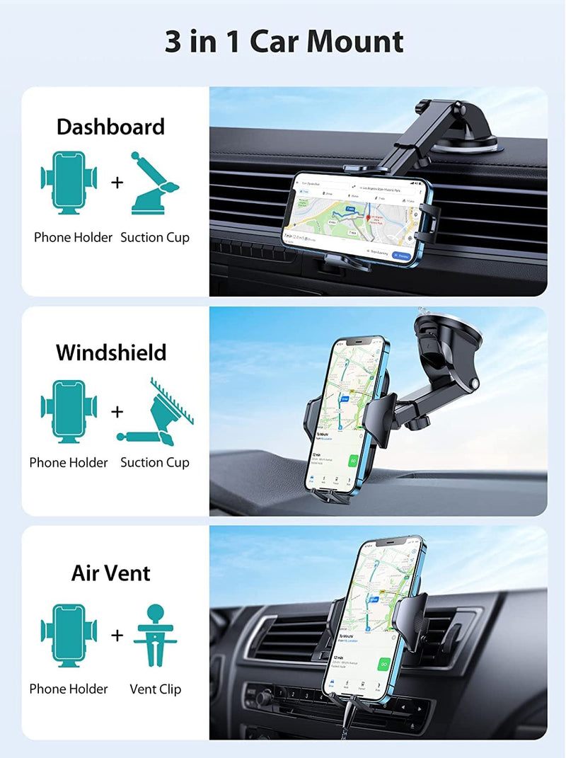 [Australia - AusPower] - VICSEED Car Phone Holder Mount [Upgraded Strong Suction] Phone Mount for Car [Big Phones Friendly] Dashboard Windshield Air Vent Universal Hands Free Car Phone Mount Compatible with All Mobile Phones 