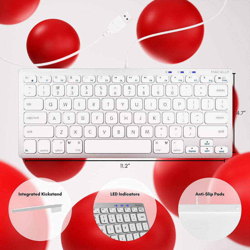 [Australia - AusPower] - Macally Small Wired Keyboard for Mac and Windows - 78 Scissor Switch Keys Compatible Apple Keyboard - USB Mini Keyboard That Saves Space and Looks Great - Plug and Play Wired Mac Keyboard - Aluminum Silver Aluminum 