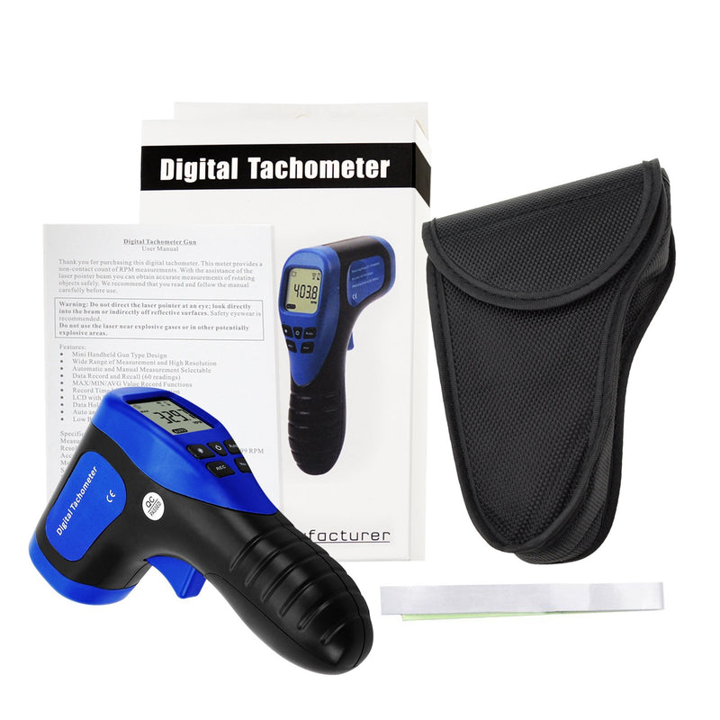 [Australia - AusPower] - Digital Non-Contact Handheld Laser Photo Tachometer Motor speed Gauge Tester Rotational Record(60 Data)MAX/MIN/AVG ±0.02%+1 Accuracy Measuring Range:2.5-99999RPM distance:50~500mm with Reflective Tape 