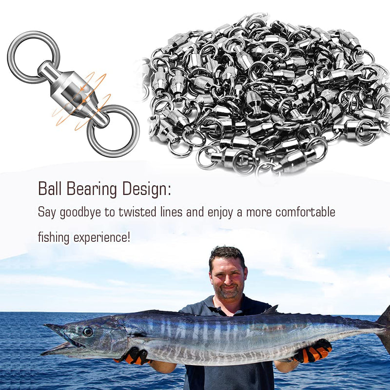 [Australia - AusPower] - AMYSPORTS Barrel Ball Bearing Swivel Saltwater Stainless Rolling Fishing Swivel Steel High Strength Fishing Swivels Connector Solid Welded Rings Black Nickel Size 0+0 (31lb) 50 pcs 