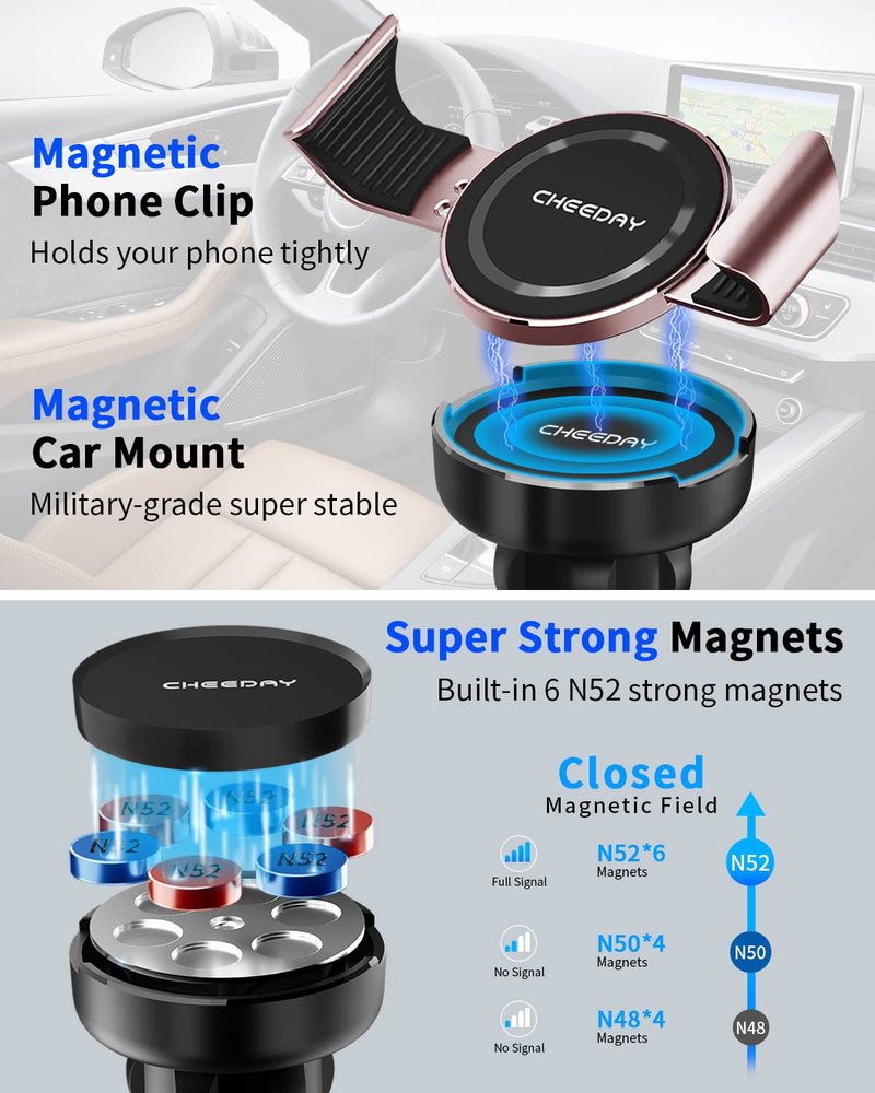 [Australia - AusPower] - CHEEDAY Metal Phone Clamp and Magnetic Car Phone Mount for Dashboard, [Strong Magnetic] Cell Phone Holder Hands-Free Magnet Phone Clip for Car Compatible with iPhone, Samsung and All Phones, Pink Dash Pink 