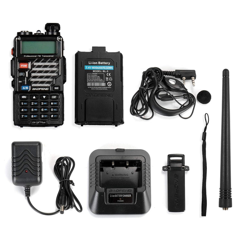 [Australia - AusPower] - BAOFENG UV-5R+ Plus Two Way Radio, Long Range for Adults Rechargeable with Earpiece, Walkie Talkie for Outdoors, Qualette Series (Black) 