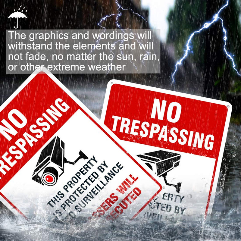 [Australia - AusPower] - Large Video Surveillance Signs Outdoor,No Trespassing Sign Aluminum 10x14 Inch UV Ink Printed for House and Business (4-Pack) 4-Pack 