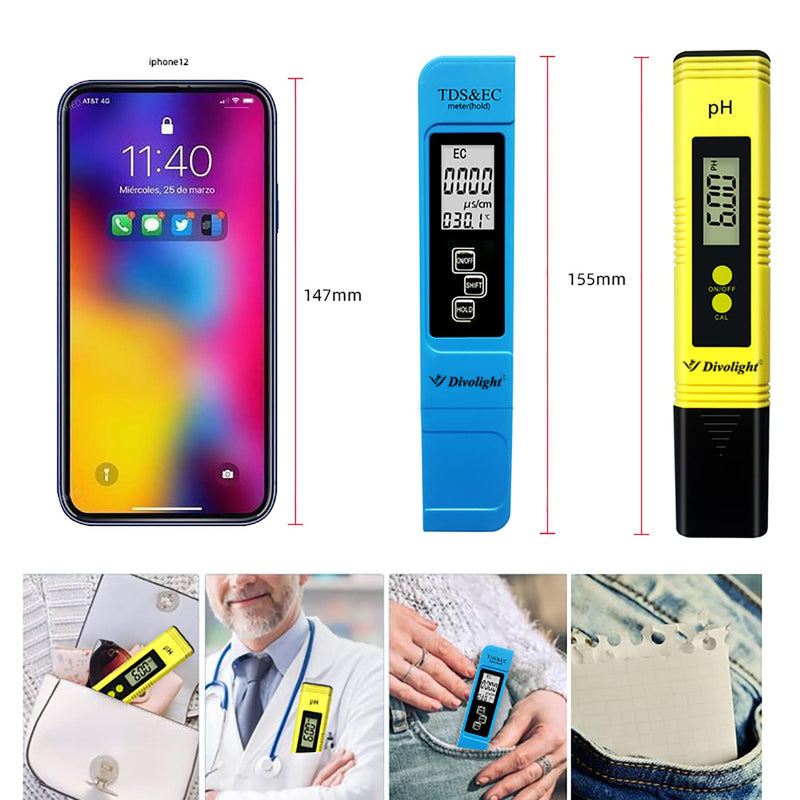 [Australia - AusPower] - Divolight [pH and TDS & EC Tester kit] pH Tester Digital Accuracy 0.01 Lab PH Meter Pen Type pH Meter and 3-in-1 TDS Meter, PPM pH Meter for Water, Practical Water Testing Kit pH and TDS Meter Combo pH and TDS & EC Tester kit 