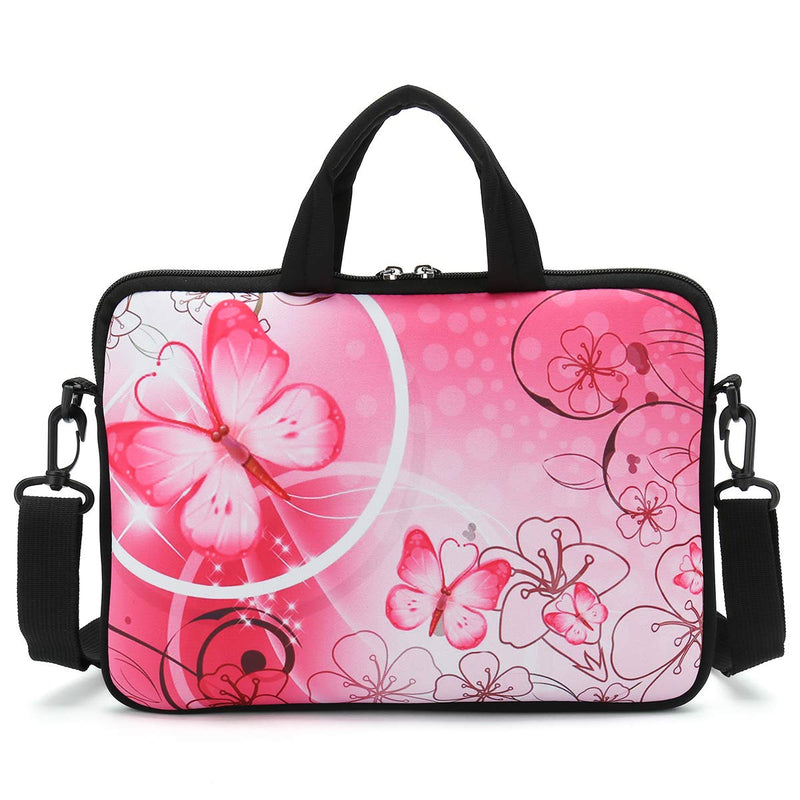 [Australia - AusPower] - RICHEN 9.7 10 10.1 10.2 inches Messenger Bag Carrying Case Sleeve with Handle Accessory Pocket Fits 7 to 10-Inch Laptops/Notebook/ebooks/Kids tablet/Pad (7-10.2 inch, Pink Butterfly) 7-10.2 inch 