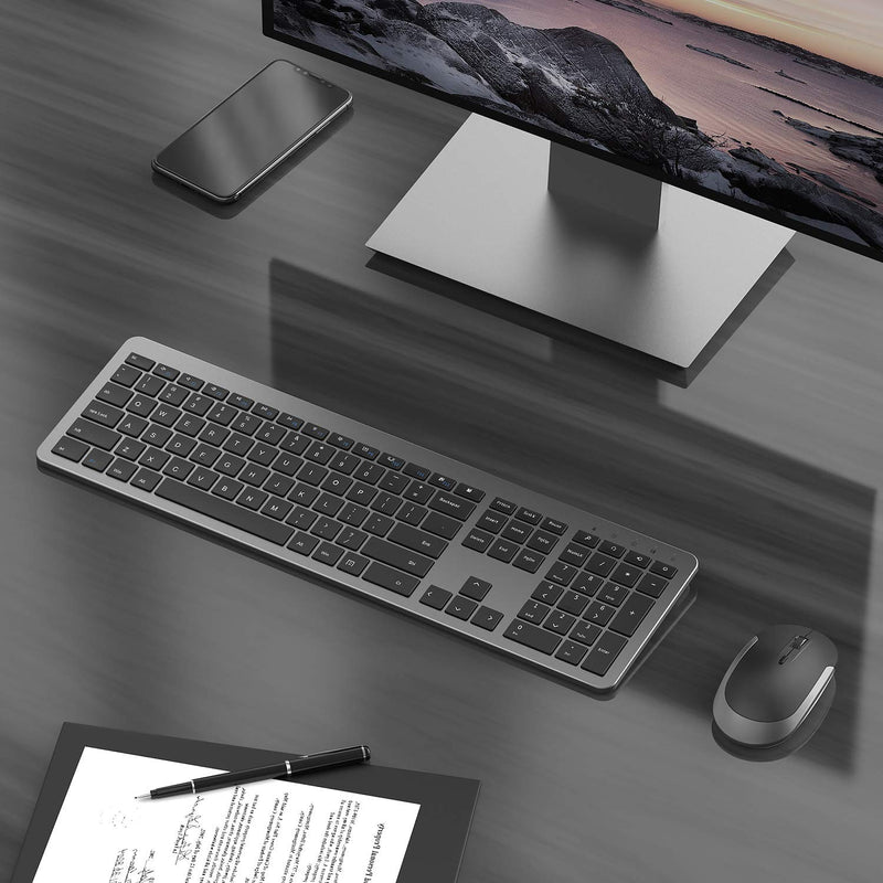 [Australia - AusPower] - Wireless Keyboard and Mouse Combo - Full Size Slim Thin Wireless Keyboard Mouse with Numeric Keypad 2.4G Stable Connection Adjustable DPI (Grey & Black) Wireless keyboard mouse black & grey 