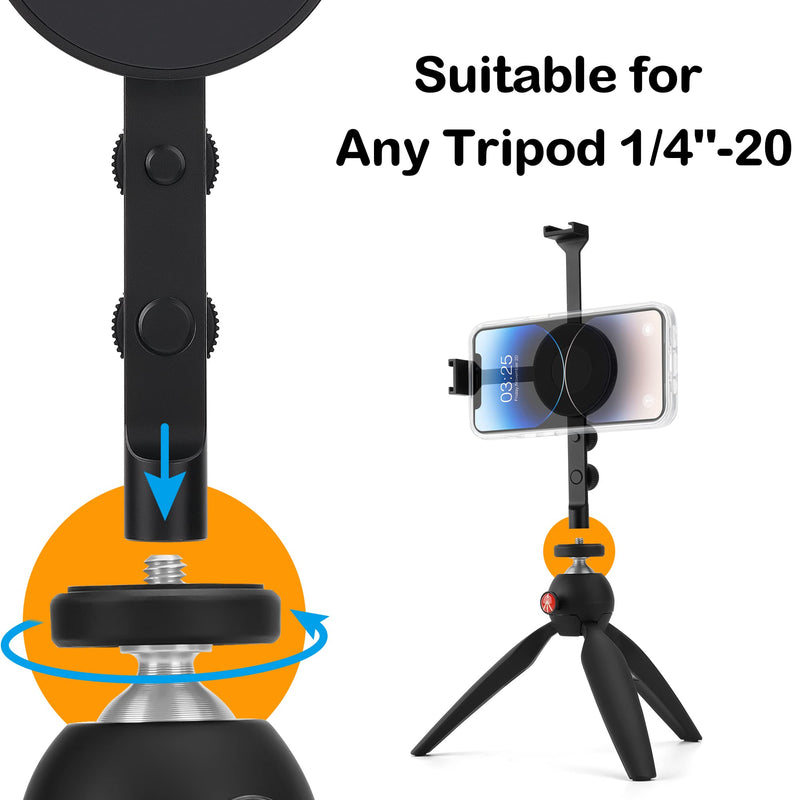[Australia - AusPower] - metisinno Metal Phone Tripod Mount for MagSafe iPhones, Smartphone Tripod Adapter for MagSafe Cases, Dual Cold Shoe Mount and 1/4" & 3/8" Thread Screw Adapter Included 