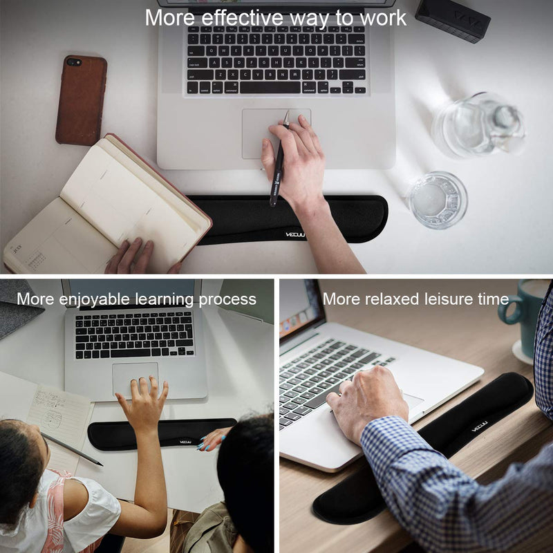 [Australia - AusPower] - VECUU Keyboard Wrist Rest, Keyboard Pad with Ergonomic Raised Memory Foam for Easy Typing & Pain Relief, Anti-Slip Wrist Support for Keyboard Suit for Computer, Laptop, Office, PC Gaming (Black) 