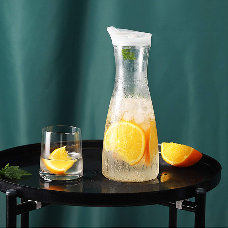 [Australia - AusPower] - 2Pcs Plastic Water Pitcher Clear Juice Containers with Flip Top lids - Narrow Neck for Easy Grip Wide Mouth - Juice carafe for Iced Tea, Powdered Juice, Cold Brew, Mimosa Bar (1550ml / 52.4oz) 1550ml / 52.4oz 
