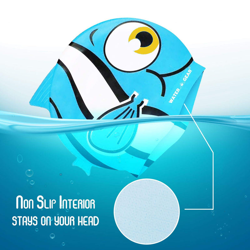 [Australia - AusPower] - Water Gear Critter Cap - Extremely Durable Swimming Cap for Kids - Great for Improving Swimming Skills and Instilling Confidence in The Water - Long-Lasting Toddler Swimming Cap BLUE FISH 