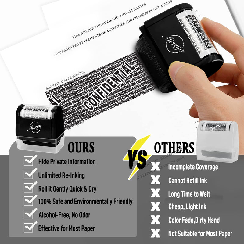 [Australia - AusPower] - Miseyo Identity Theft Protection Roller Stamp Set - Black (Incleded 3 Refill Ink) 2.black 