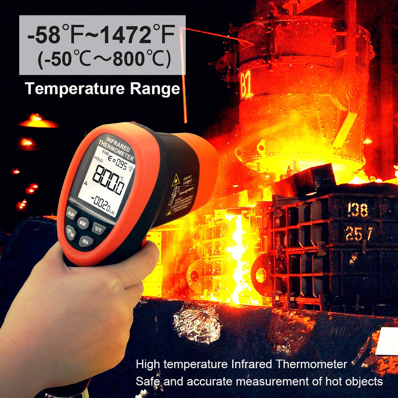 [Australia - AusPower] - Infrared Thermometer with Bluetooth AP-985C-APP Range from --58℉~1472℉(-50℃～800℃),16:1Laser Temperature Measure Gun, Data Record, Adjustable Emissivity for Forge Cooking Bluetooth Infrared Thermometer 