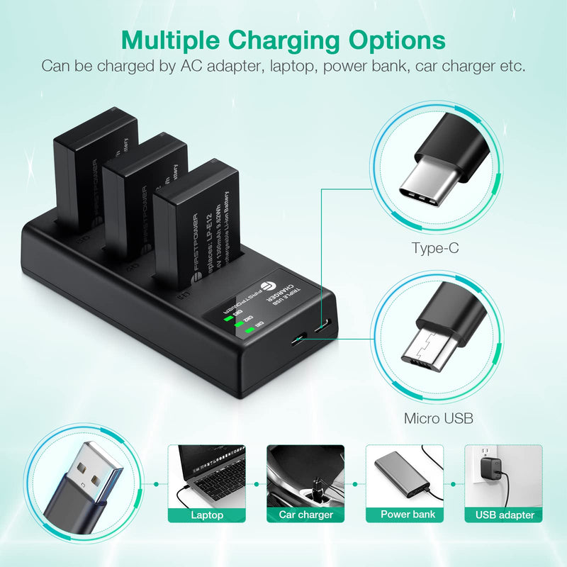 [Australia - AusPower] - FirstPower LP-E12 Battery 3-Pack and Triple Slot Charger for Canon EOS M50, EOS M50 Mark II, EOS M, EOS M2, EOS M10, EOS M100, EOS M200, Rebel SL1, PowerShot SX70 HS Digital Cameras 