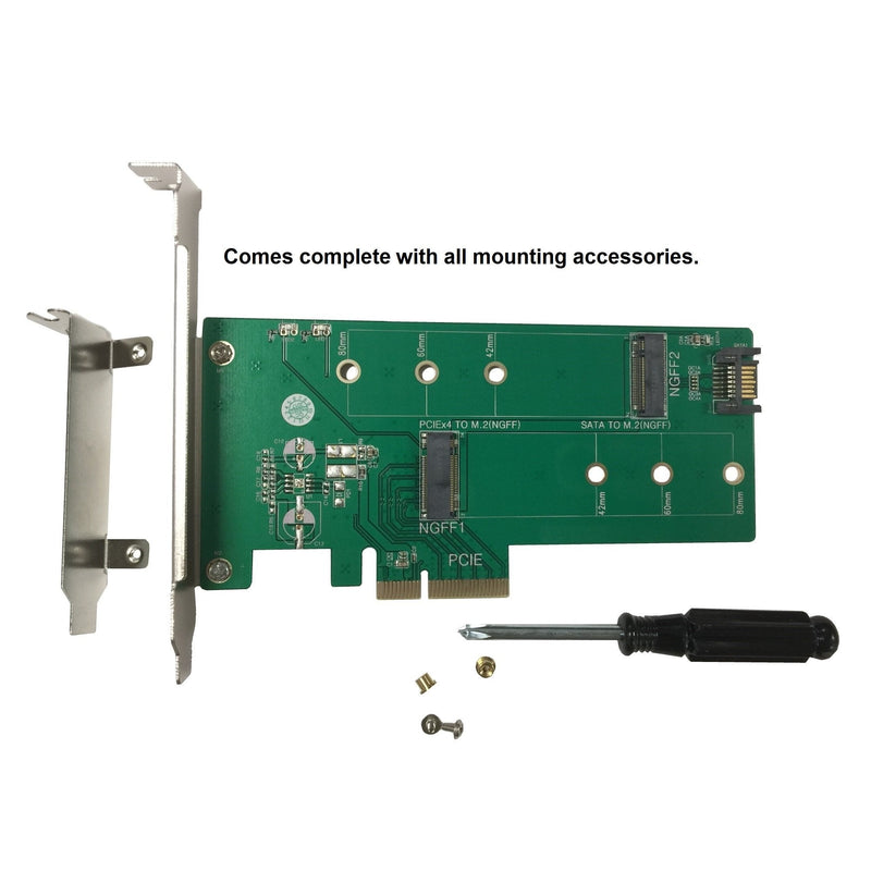 [Australia - AusPower] - Vantec M.2 NVMe + M.2 SATA SSD PCIe x4 Adapter (UGT-M2PC200), Green 1x M.2 NvMe, 1x M.2 SSD 