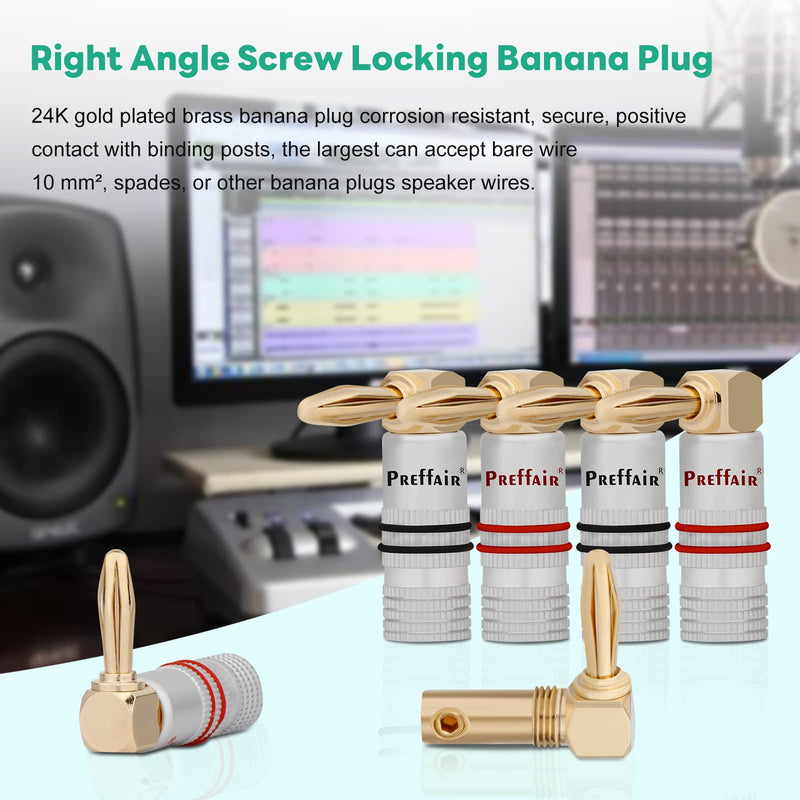 [Australia - AusPower] - 12 PCS Right Angle Screw Locking Banana Plug for Speaker Wire Cable, 90 Degree Gold Plated Audiophile HiFi Audio Amplifier Loudspeaker Bi-wire Cable Cord Connector Terminal with Allen Wrench. 12 Pcs Right Angle 