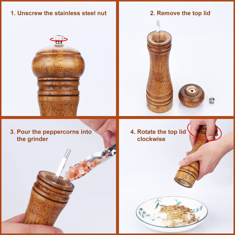 [Australia - AusPower] - Wood Pepper Grinder Pepper Mill,Adjustable Coarseness Wooden Peppermill, Ceramic Grinding Mechanism Salt Mill Refillable - 8inch (1 Pack) 