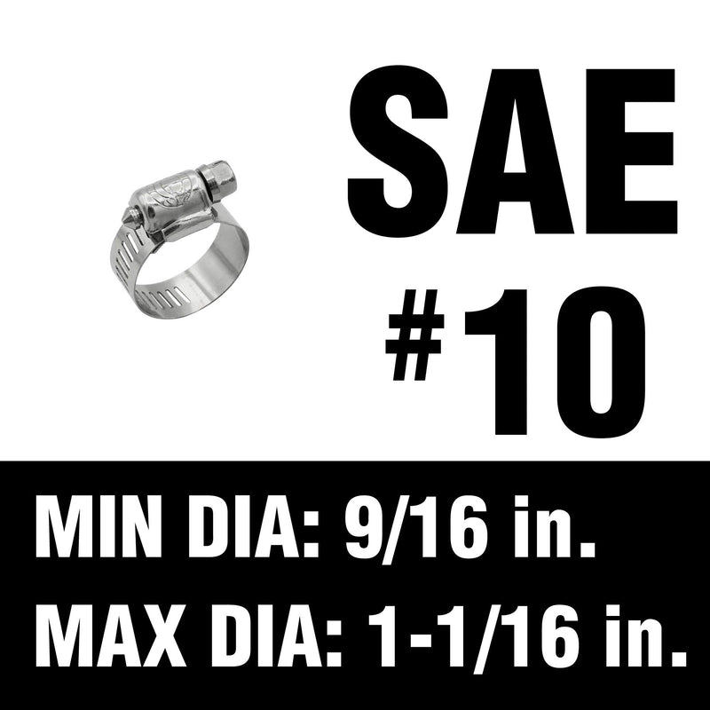 [Australia - AusPower] - Cambridge Worm Gear Hose Clamps SAE Size 10, Adjustable 9/16-in to 1 1/16-in, Stainless Steel Band and Housing, Zinc Plated Screw, 10 Pack 