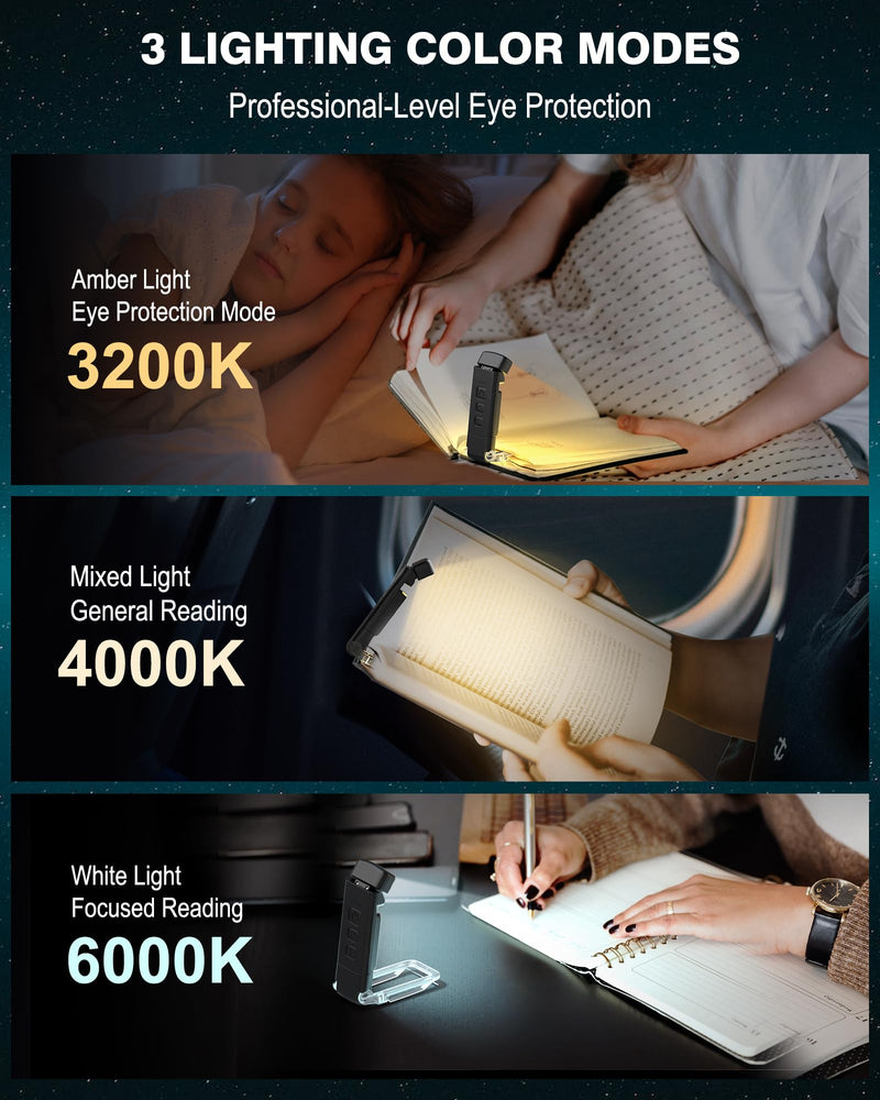 [Australia - AusPower] - Reading Light, Rechargeable Book Light, with Book Page Holder, 30/60 Min Timer Reading Lamp Clip On, 3 Color Modes & 5 Brightness Dimmable Eye Care for Kids, Reading Lovers at Night in Bed (Black) 8-Black 1 Pack 