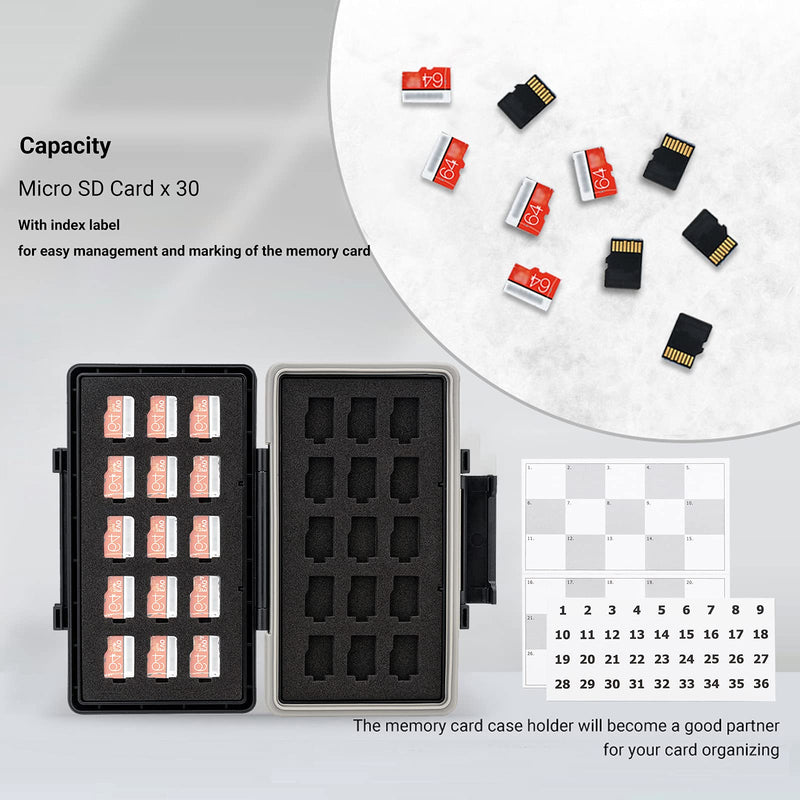 [Australia - AusPower] - 30 Slots Micro SD Card Case with Index Label, Water Resistant & Shockproof Micro SD Card Holder, Compact MicroSDHC/MicroSDXC/Micro SD Card Organizer Storage 