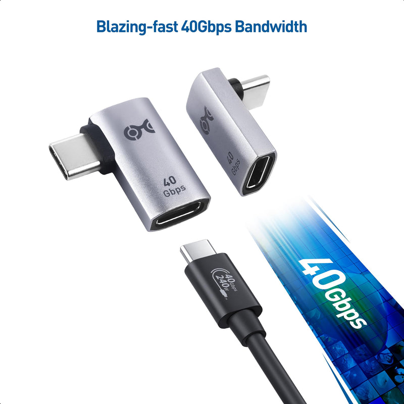 [Australia - AusPower] - Cable Matters Combo-Pack 40Gbps Right Angle USB-C Adapter Kit with 240W PD (90 Degree USB C Adapter) in Black - Thunderbolt 4, USB4, and Thunderbolt 3 Port Compatible 