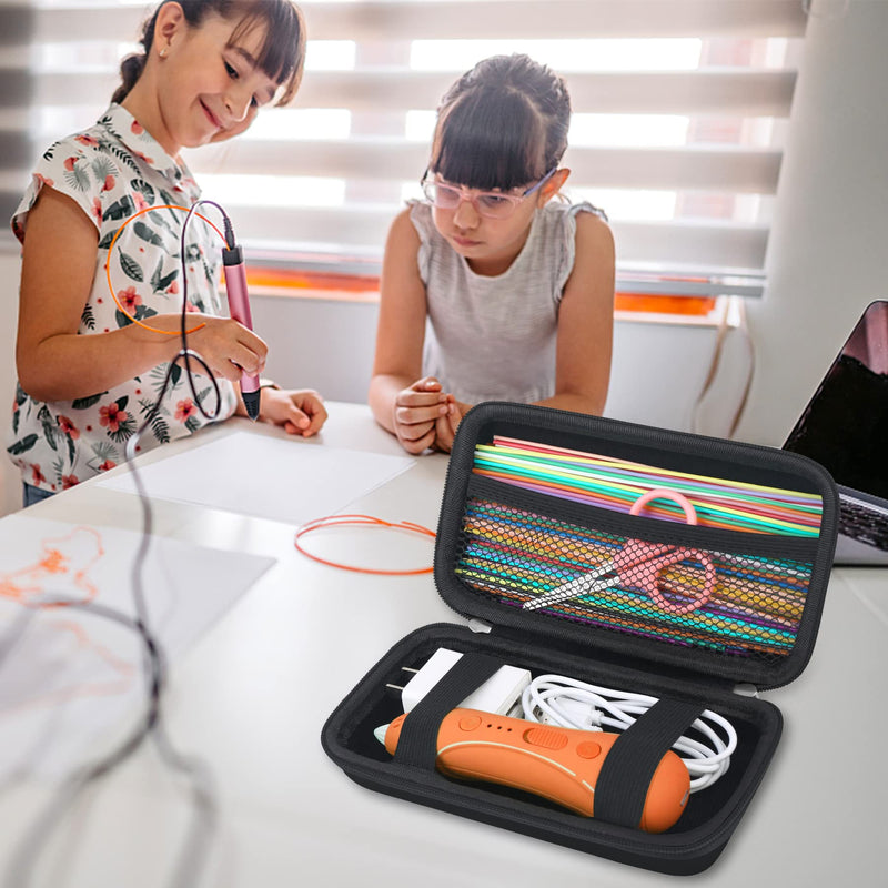 [Australia - AusPower] - BOVKE Hard Carrying Case Compatible with 3D Pen Set for Kids, 3D Pen Case for 3Doodler Start+ 3D Printing Pen Toy for Boys & Girls Home Art Activity Set, Mesh Pocket fit 3D Printing Filament, Black 