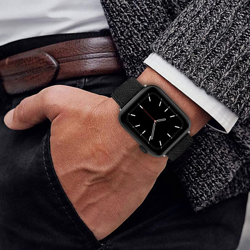 [Australia - AusPower] - Double-sided Leather Bands Compatible with Apple Watch Band 38mm 40mm 41mm 42mm 44mm 45mm, Soft Genuine Leather Smart Watch Replacement Strap Compatible for Men Women iWatch Series7 6 5 4 3 2 1, SE black 42/44/45mm 