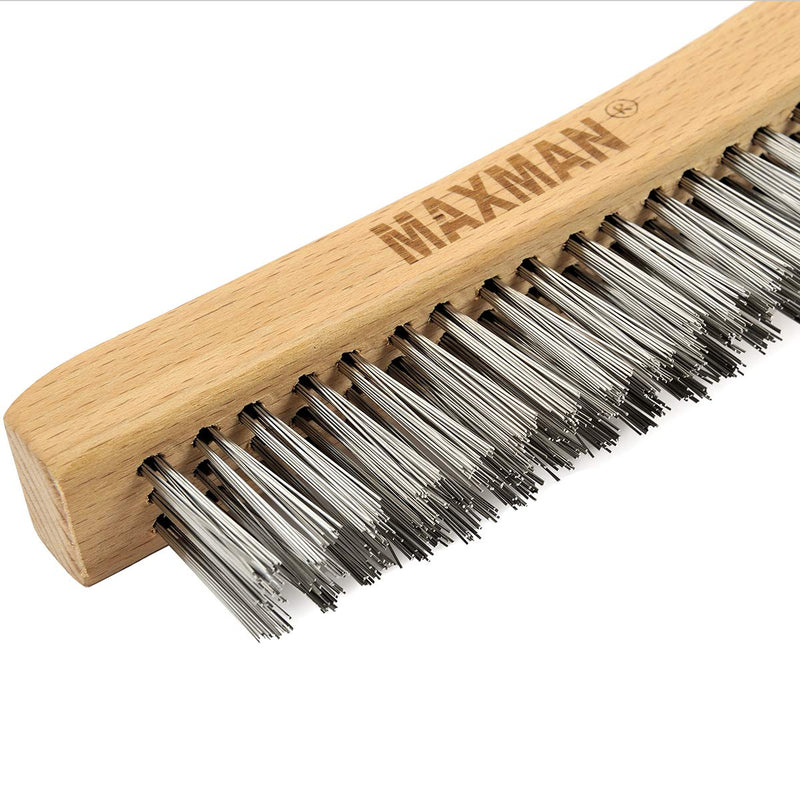 [Australia - AusPower] - Wire Brush,Stainless Steel Wire Scratch Brush for Cleaning Rust with 14" Long Curved Beechwood Handle,Large Stainless Steel 
