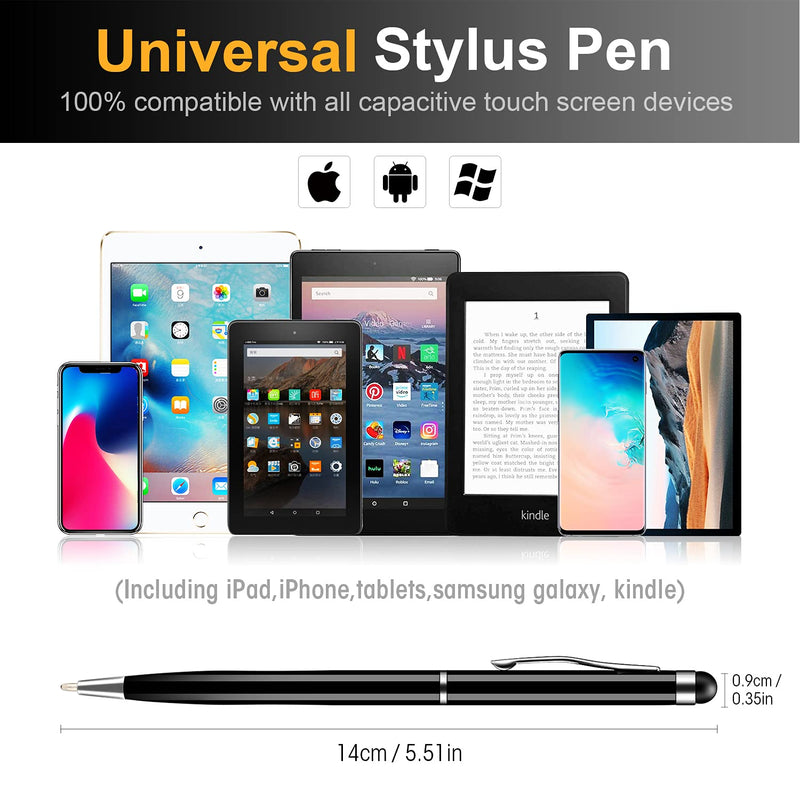 [Australia - AusPower] - Stainless-Steel Stylus Pens for Touch Screens Smooth Ballpoint Pen, UROPHYLLA Precise Pens with Stylus Tips, 2-in-1 Capacitive Stylist Pens for iPad iPhone Android Tablets Kindle - 5 Black 5 Silver Black+Silver 