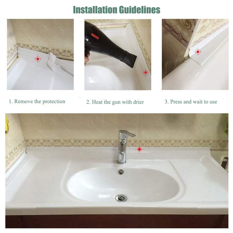 [Australia - AusPower] - Caulk Strip Tape, PVC Waterproof Self Adhesive Tape for Bathtub Bathroom Shower Toilet Kitchen Sink Floor Wall Corner Edge Sealing Protector with Sealant Tool, White, 2PCS (W:38mm L:11Ft) 